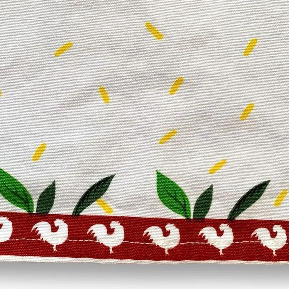 Vintage Placemats White Red Folk Art Rooster Strawberry Floral Print Cottage